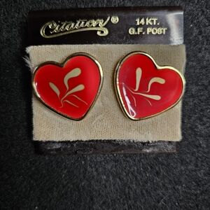 14kt Gf Vintage But New- Citation Red Heart Earrings